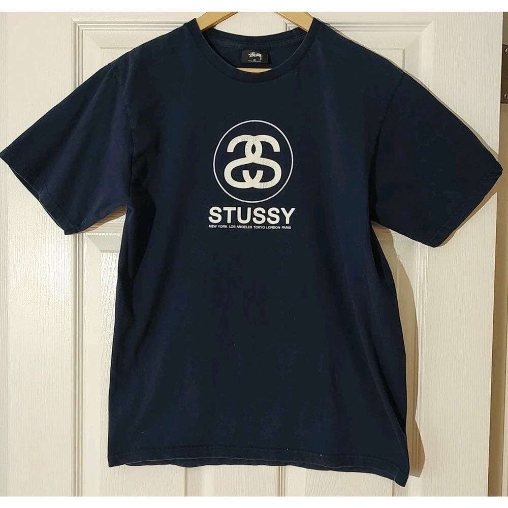 Men's Stussy World Tour Tee Navy Blue Short Sleeve T-shirt - Medium